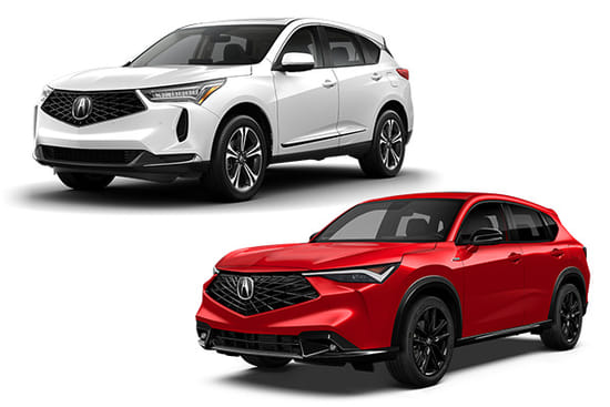 A red 2026 ADX and a white 2026 RDX on a white background.
