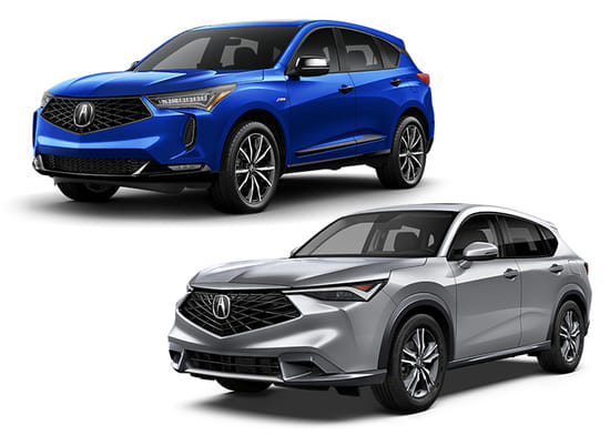 A blue 2026 RDX with a silver 2026 ADX on a white background.