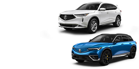 A white MDX and a blue ZDX on a white background.