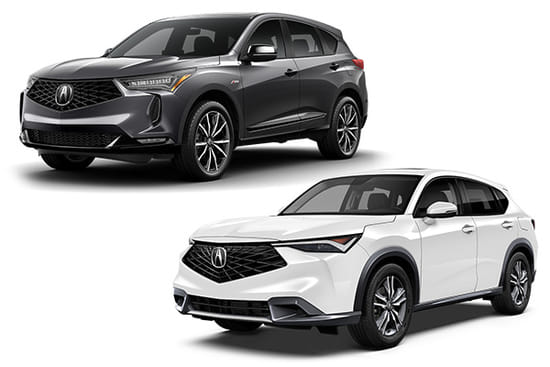 A white 2026 ADX and a gray 2026 RDX on a white background.