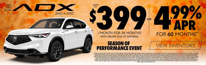 New 2025 Acura ADX 2WD A-SPEC Lease for $399 per mo for 36 months with $4,199 due at signing* or 4.99% APR for 60 Months**