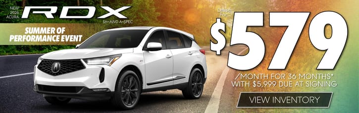 New 2026 Acura RDX SH-AWD A-SPEC Lease for $579 a month for 36 months with $5,999 due at signing