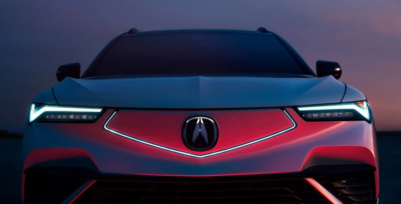 Acura 2025 ZDX front view of the Illuminated Seamless Pentagon Grille and Chicane™ LED