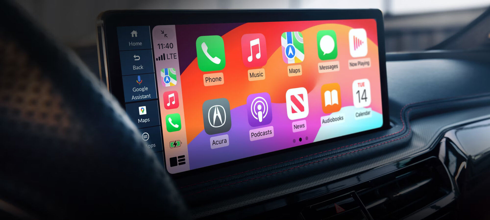 The 2025 Acura MDX dashboard featuring the 12.3-inch color touchscreen with Google built-in interface.