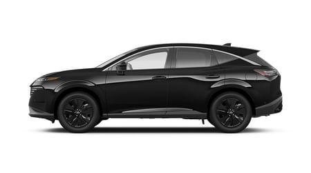 Driver side view of a black 2025 Murano on a white background.
