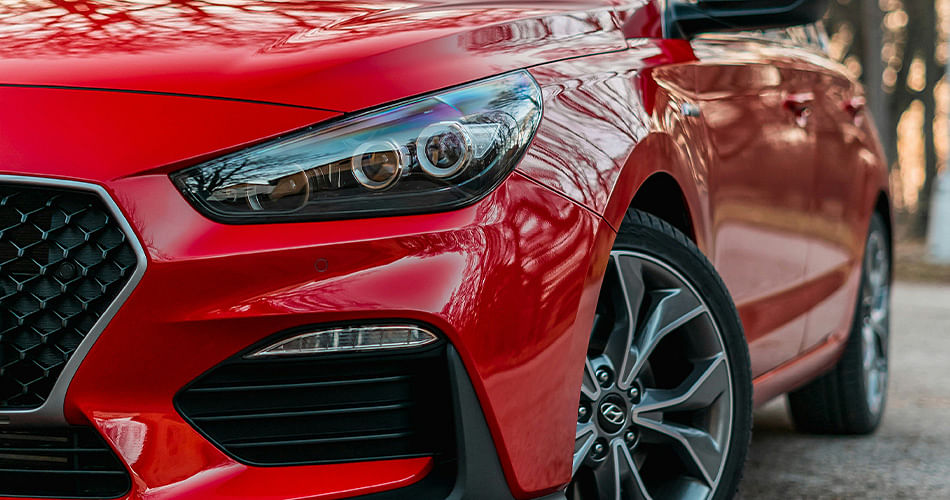 Close-up on red car front