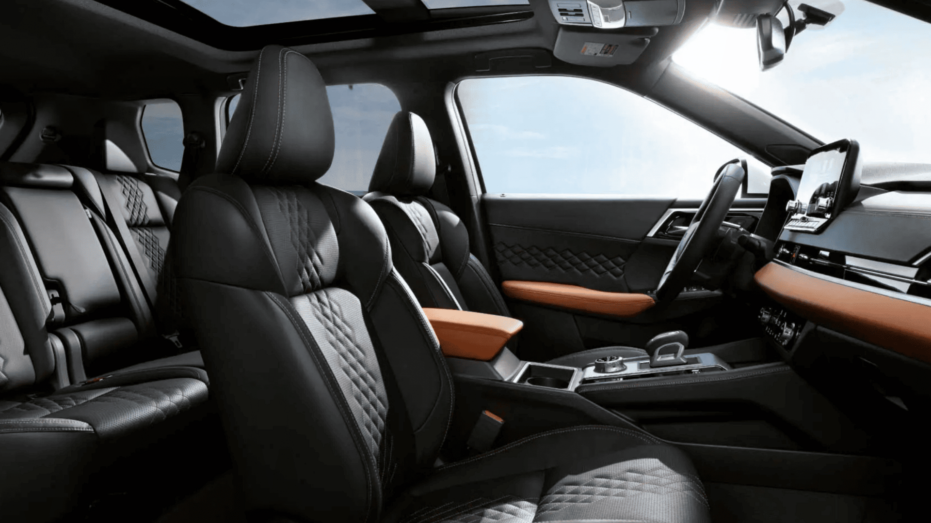 2025 Outlander PHEV interior with quilted leather seats and orange accents