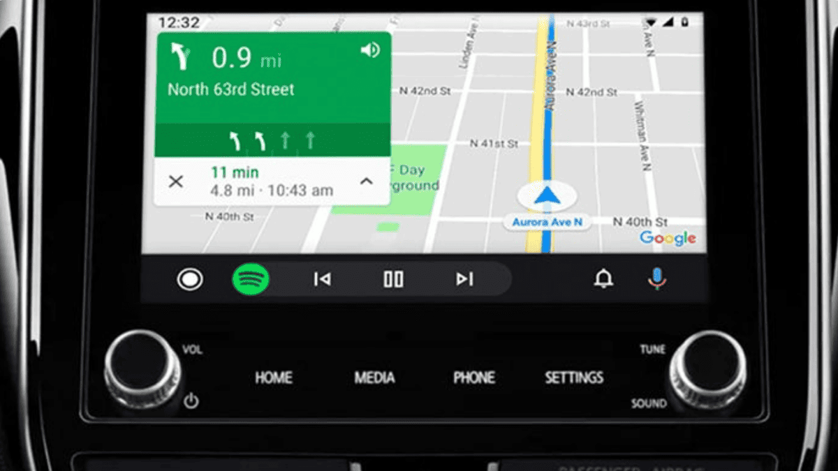 Close-up of the 2024 Mitsubishi Outlander Sport Trims near Tampa, FL infotainment screen showing Google Maps and media controls.