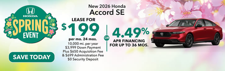 Lease 2026 Honda Accord SE $199
