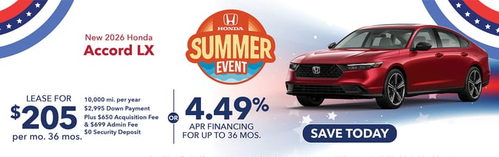 Lease 2026 Honda Accord LX $205