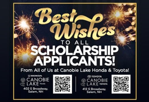 Mis mejores deseos para los solicitantes de becas en la Cena de Becas de la Cámara de Comercio, apoyada por Canobie Lake Honda y Toyota.