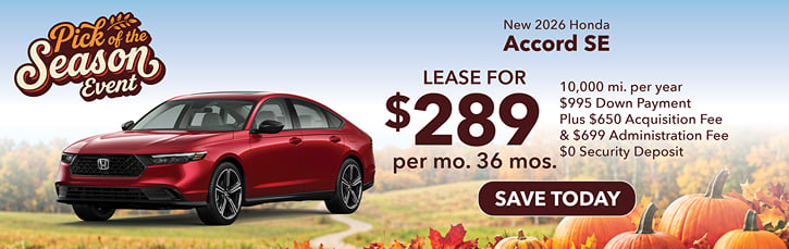 2026 Honda Accord SE $289