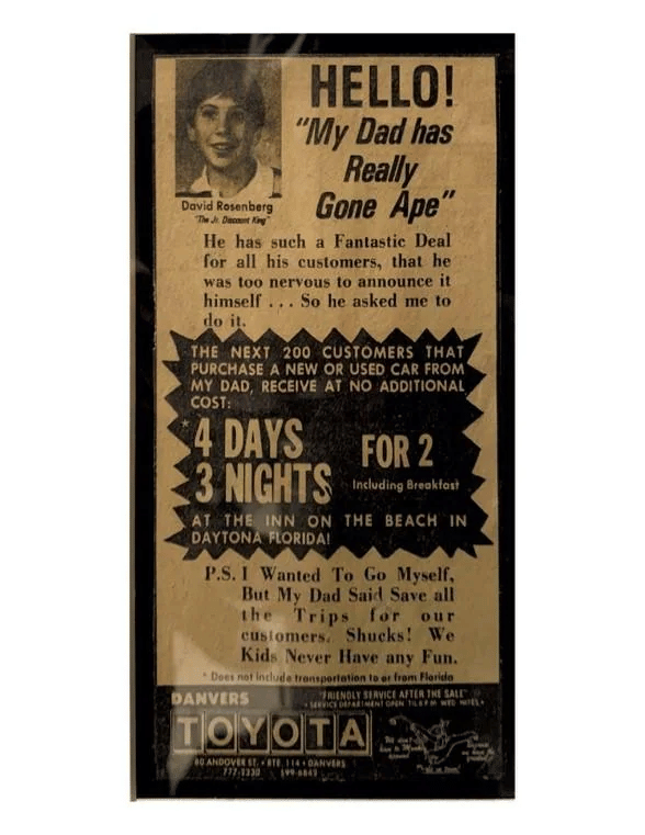 A nostalgic vintage poster promoting a Toyota car.