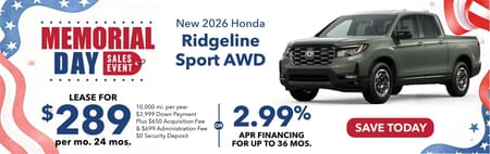 Lease 2026 Honda Ridgeline Sport $289
