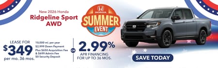 Especial 2026 Honda Ridgeline Sport $349