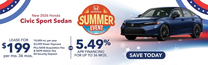 Lease 2026 Honda Civic Sport $199