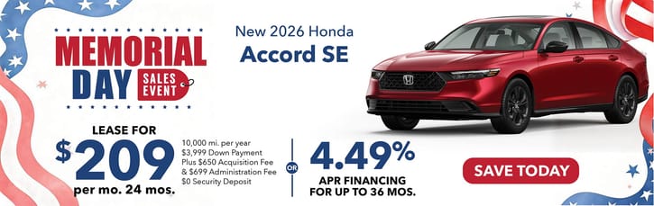 Lease 2026 Honda Accord SE $209