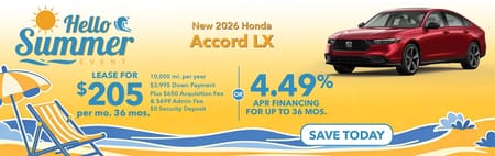 Lease 2026 Honda Accord LX $205
