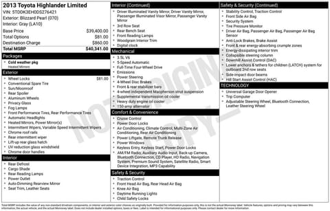 1 image of 2013 Toyota Highlander Limited
