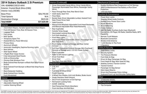 1 image of 2014 Subaru Outback 2.5i Premium