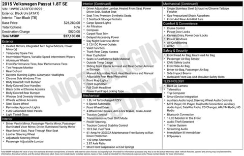 1 image of 2015 Volkswagen Passat 1.8T SE