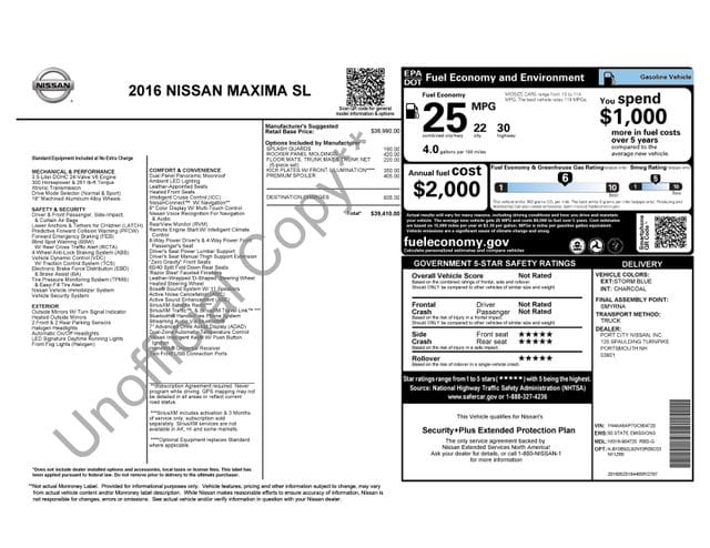 5 thumbnail image of  2016 Nissan Maxima 3.5 SL