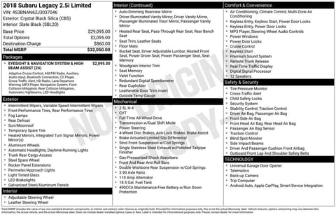 1 image of 2018 Subaru Legacy 2.5i