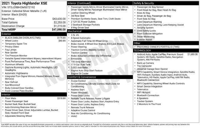 2 thumbnail image of  2021 Toyota Highlander XSE