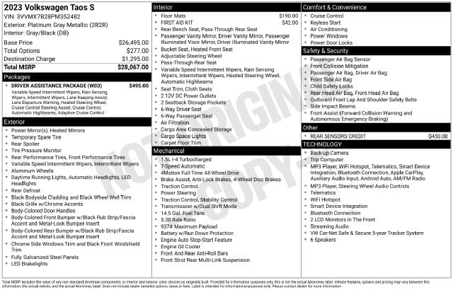 9 thumbnail image of  2023 Volkswagen Taos 1.5T S