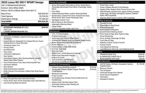 1 image of 2025 Lexus RX 350 F SPORT Design