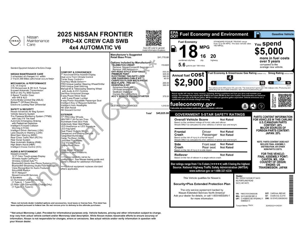 5 thumbnail image of  2025 Nissan Frontier PRO-4X