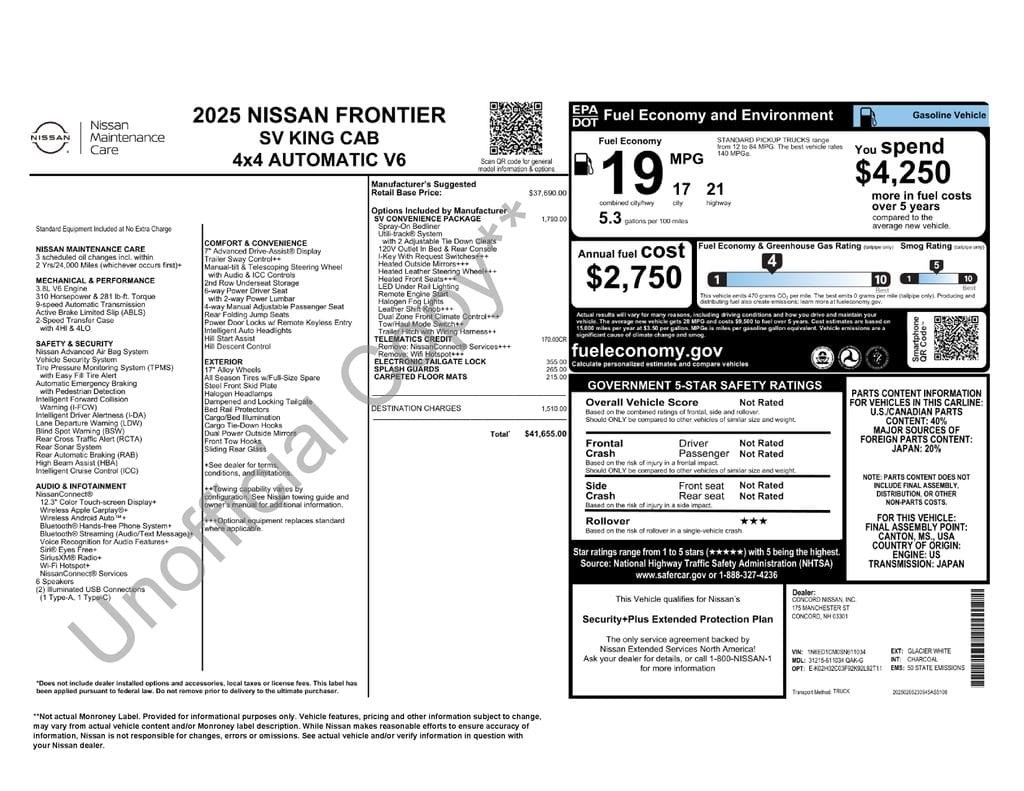 1 placeholder image of  2025 Nissan Frontier SV