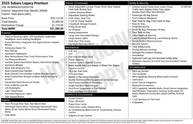 4 thumbnail image of  2025 Subaru Legacy Premium