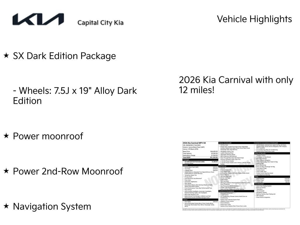 3 thumbnail image of  2026 Kia Carnival SX