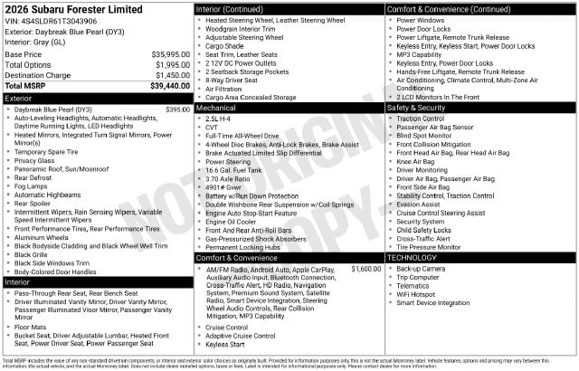 4 thumbnail image of  2026 Subaru Forester Limited