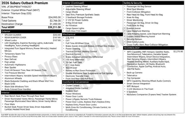 5 thumbnail image of  2026 Subaru Outback Premium