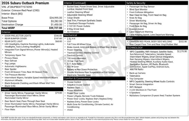 5 thumbnail image of  2026 Subaru Outback Premium