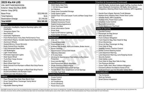 1 image of 2025 Kia K4 LXS