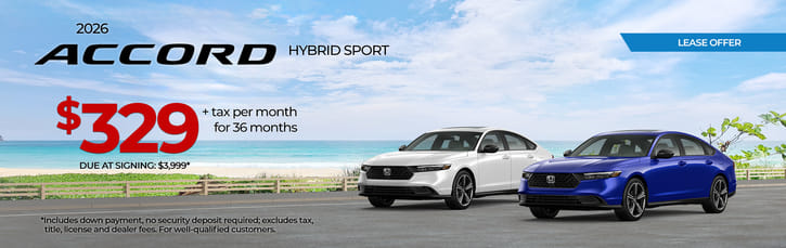 Lease 2026 Honda Accord Hybrid Sport $329