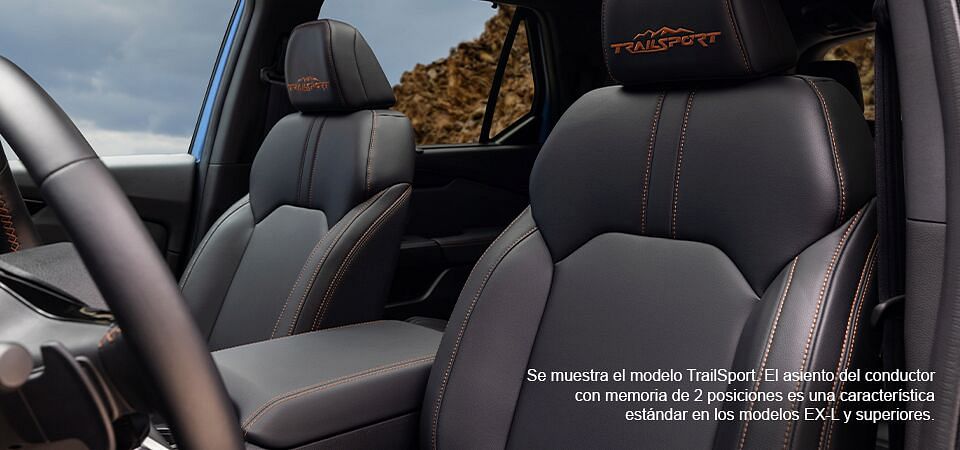 Honda Pilot TrailSport 2023. Asiento del conductor en piel con memoria de dos posiciones de serie en EX-L y superiores.