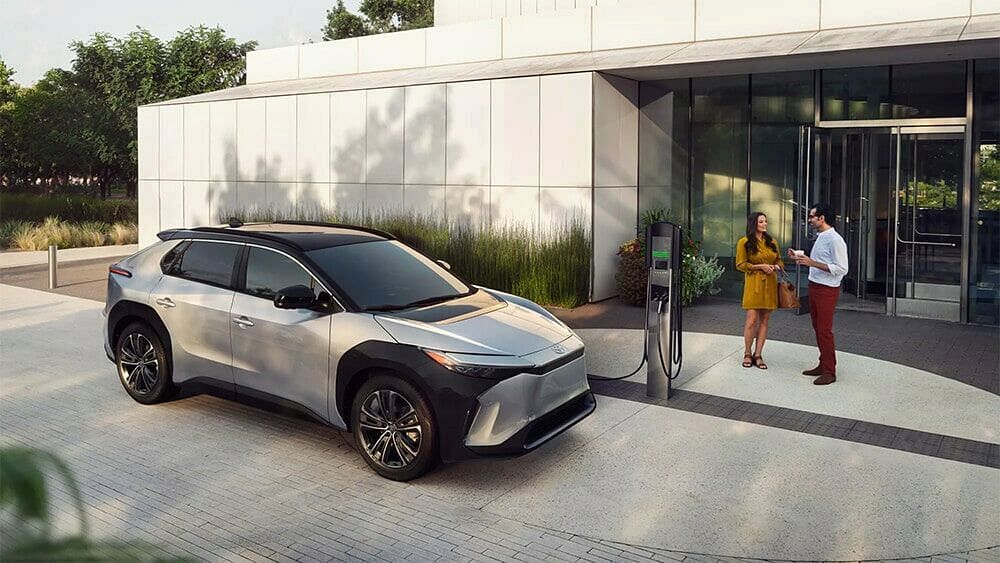 Toyota Electric Vehicle parked at a charging port