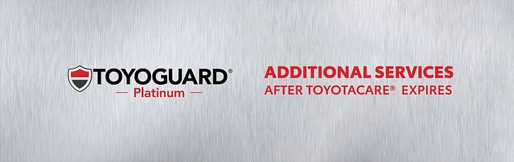 TOYOGUARD Platinum logo - Aditional Services After toyotacare expires red text with polished metal background