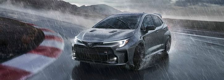 2023 GR Corolla drifting in the rain