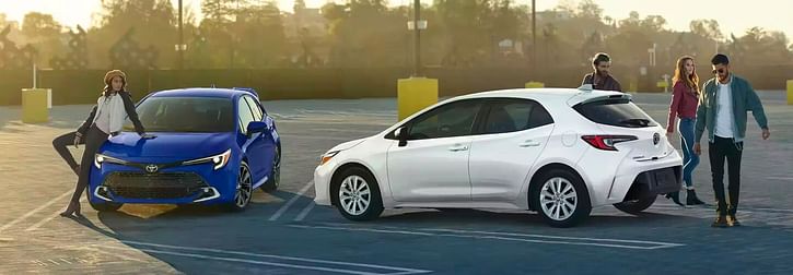 Two 2023 Toyota Corolla Hatchbacks parked outside