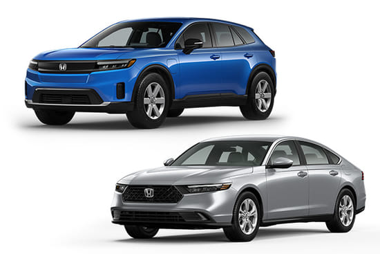 A blue 2026 Prologue with a silver 2026 Accord on a white background.