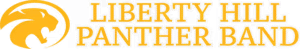 Logo of Liberty Hill Panther Band featuring a stylized yellow panther head on the left and bold yellow text on a black background.