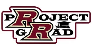 Logo with text 'Project Grad' in bold black and burgundy letters. A graduation cap replaces the 'a' in 'Grad,' conveying education and celebration.