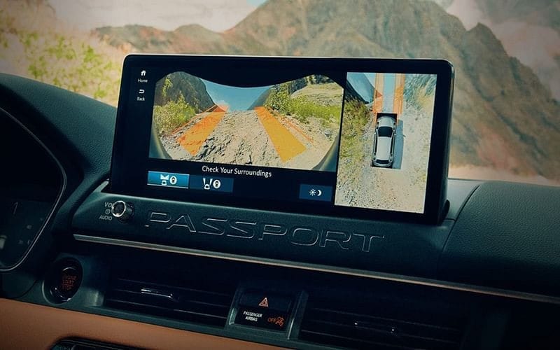 2026 Honda Passport showcasing advanced car navigation technology in a sleek interior setting.