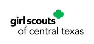 Green trefoil logo of the Girl Scouts on a black background, symbolizing growth and empowerment. The design is simple and iconic.