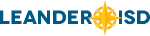Logo of Leander ISD with blue text and a yellow compass rose symbol between 'Leander' and 'ISD,' conveying direction and education focus.